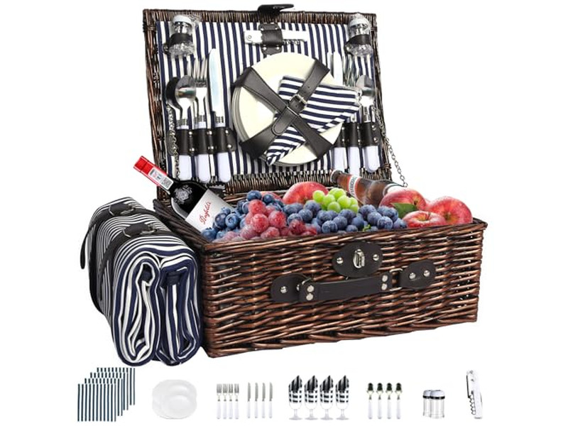 Cesta de Piquenique de Mala Vintage com Sapatos Vermelhos de Envio Destacáveis de Rattan