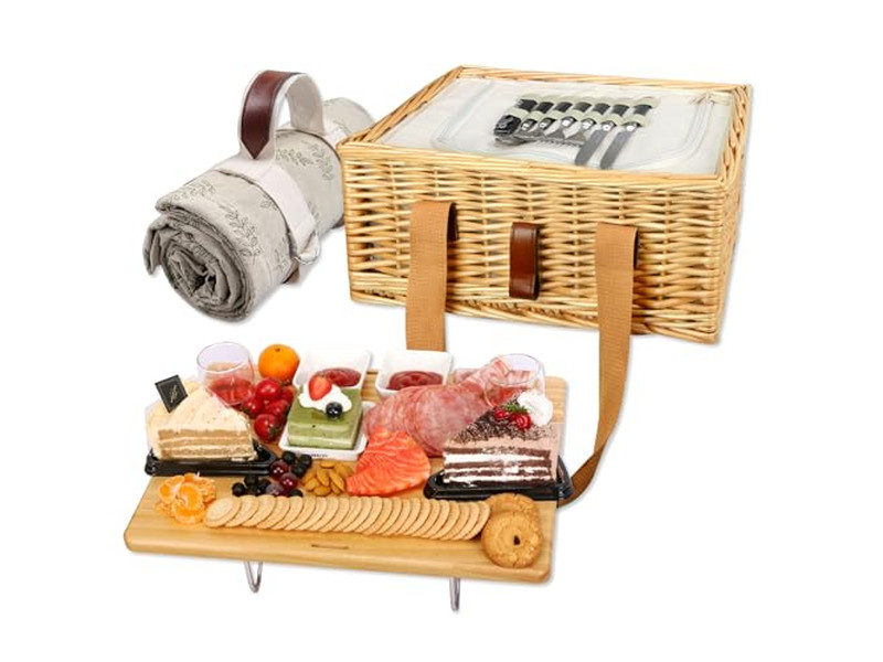 Cesta de Piquenique de Madeira Vintage em Forma de Coração Feita à Mão Grande Capacidade Suave