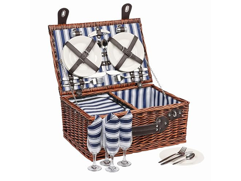 Cesta de Piquenique de Algodão para Crianças Plástico Portátil Isolada com Tampa de Madeira Cogumelo