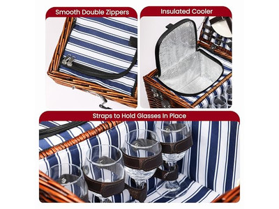 Cesta de Piquenique de Algodão para Crianças Plástico Portátil Isolada com Tampa de Madeira Cogumelo