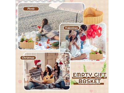 Cesta de Piquenique Feita à Mão de Vime Cestas com Cobertor 100% Poliéster Conjunto Coração