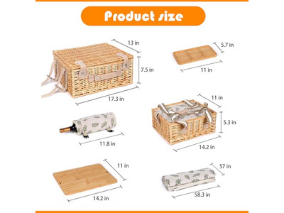 Cesta de Piquenique de Brinquedo para Crianças de 1 Ano Cestas de Rattan Personalizadas Conjunto de Presentes