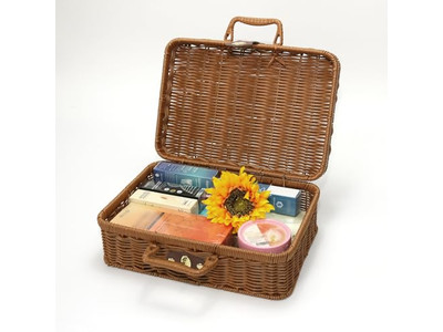 Cesta de Piquenique Roxa de Vime para Uma Pessoa Portátil Manta de Bambu Vazia Moderna