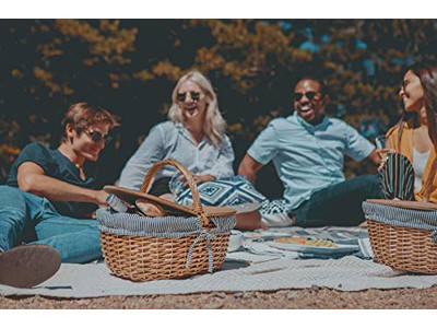 Cesta Pequena de Erva Marinha Conjunto de Equipamentos e Acessórios de Piquenique Tampa de Madeira