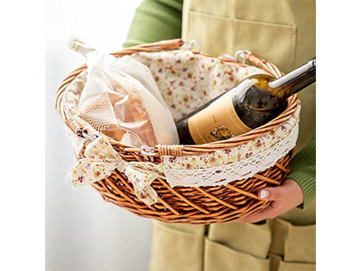 Cesta de Vime com Forro para Piquenique de Verão Pratos Plásticos para 4 Pessoas