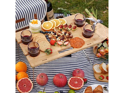 Cesta de Piquenique de Madeira Tecida Utensílios Isolados Conjunto de Couro Personalizado Barato para 2